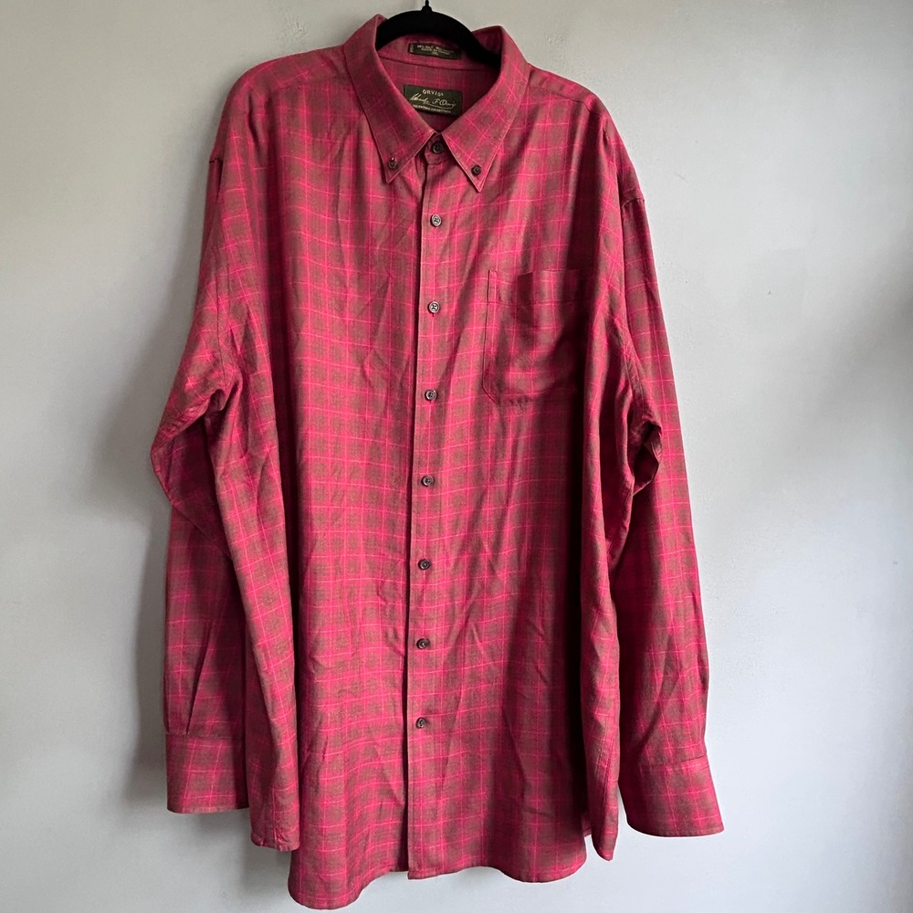 Orvis Signature Collection Mens XXL Silk Wool Plaid Button Down Shirt Red Green